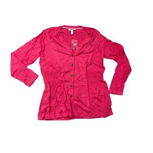 Isaac Mizrahi Live! Women's Rosy Pink Split Neck Long Sleeve Cardigan NWT Size M